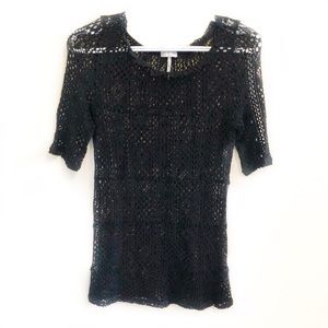 FREE PEOPLE INTIMATELY BLACK LACE SHORT SLEEVE TOP